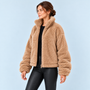 Veste teddy femme à col montant — camel — profil
