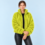 Veste teddy femme à col montant — Jaune citron vert — face