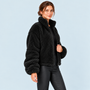 Veste teddy femme à col montant — noir — profil