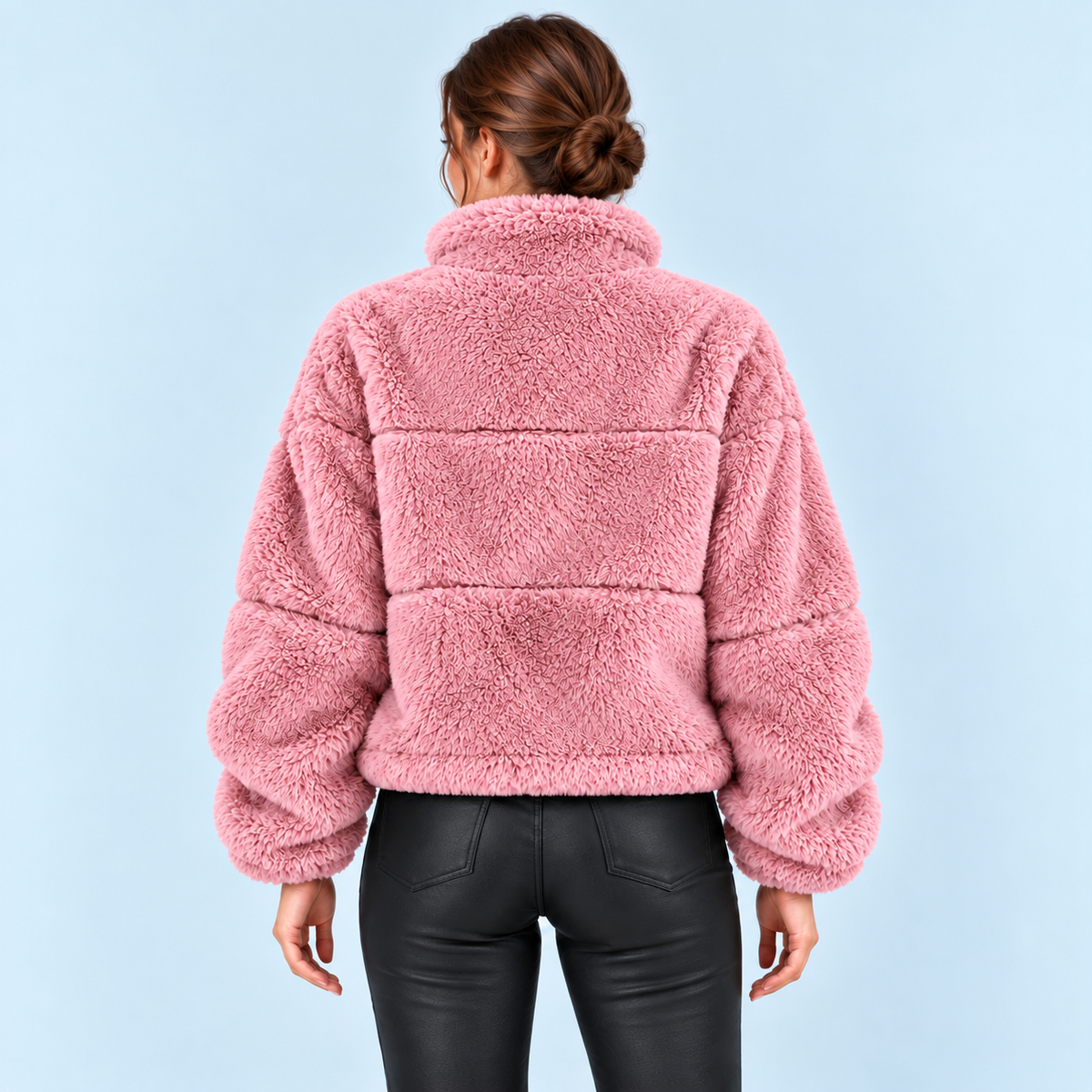 Veste teddy femme à col montant — rose — dos