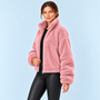 Veste teddy femme à col montant — rose — profil