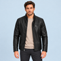 Blouson homme en similicuir à col montant — Noir — vue de face