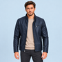 Blouson homme en similicuir à col montant — Bleu — vue de face