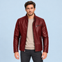 Blouson homme en similicuir à col montant — Rouge — vue de face