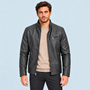 Blouson homme en similicuir à col montant — Gris — vue de face
