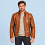 Blouson homme en similicuir à col montant — Camel — vue de face