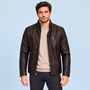 Blouson homme en similicuir à col montant — Marron foncé — vue de face