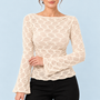 Top femme texturé à manches longues beige — detail