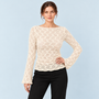 Top femme texturé à manches longues beige — face