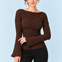 Top femme texturé à manches longues marron foncé — detail