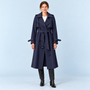 Trench long femme bleu marine à ceinture et double boutonnage, vue de face