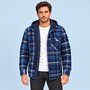 Veste homme à carreaux bleu marine et noir avec capuche — vue de face, Modèle B