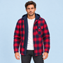 Veste homme à carreaux rouge avec capuche — vue de face, Modèle B