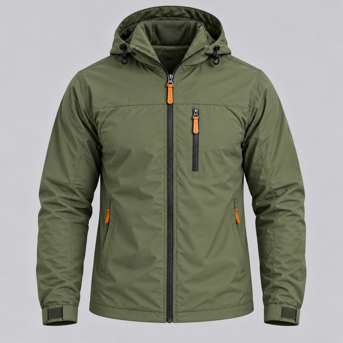 Veste à capuche vert olive — face sans mannequin