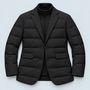 Veste homme matelassée noire présentée à plat, vue de face