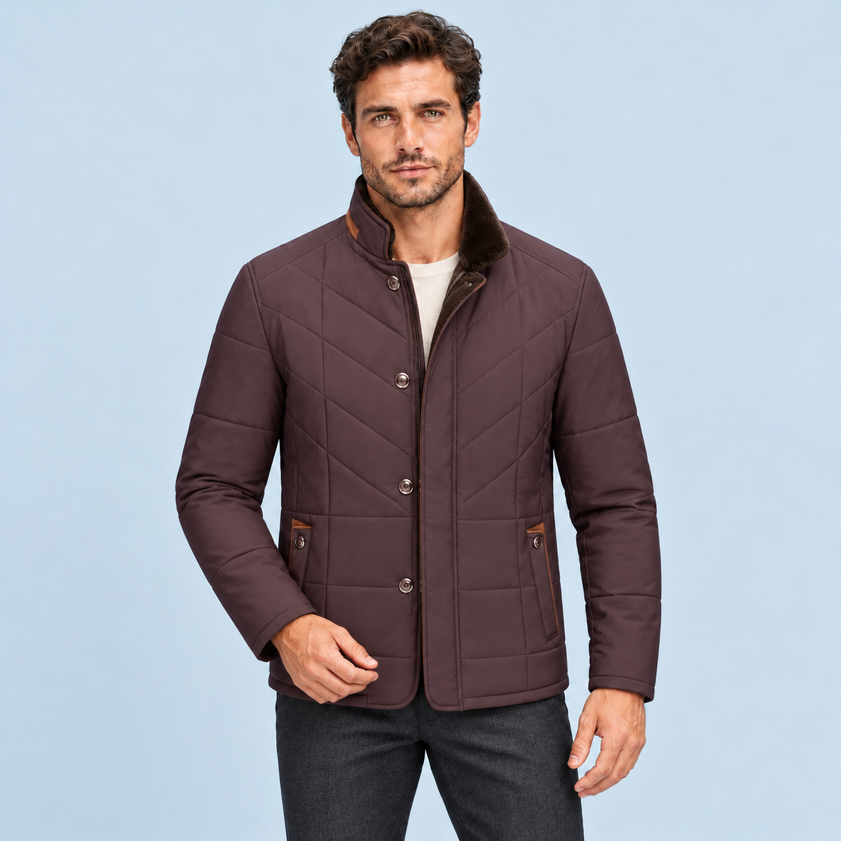 Veste matelassée homme à col montant — bordeaux — vue de face