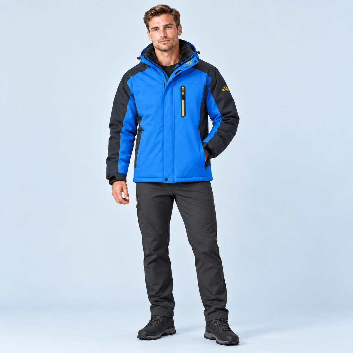 Veste outdoor homme doublée à capuche — bleu — face