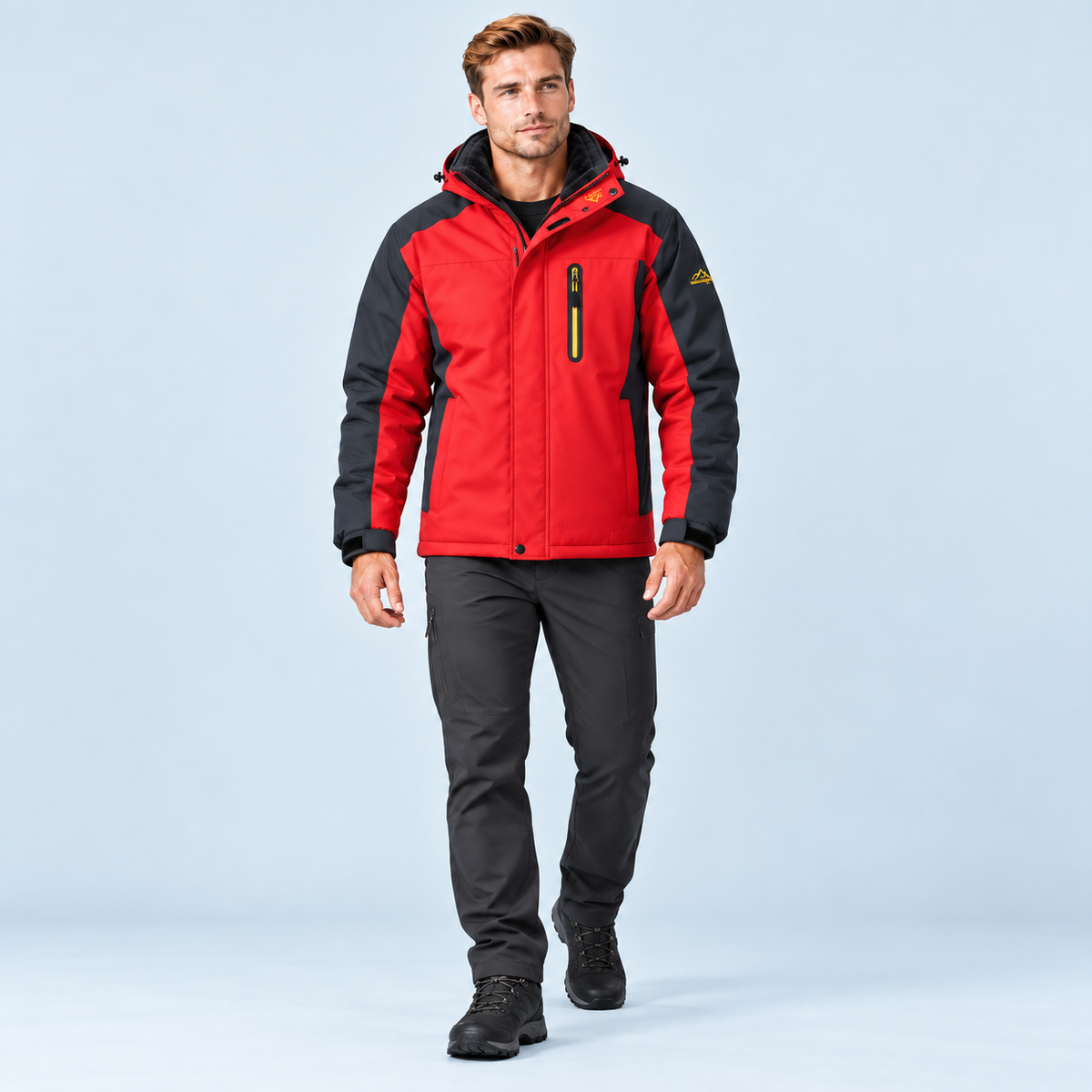 Veste outdoor homme doublée à capuche — rouge — face