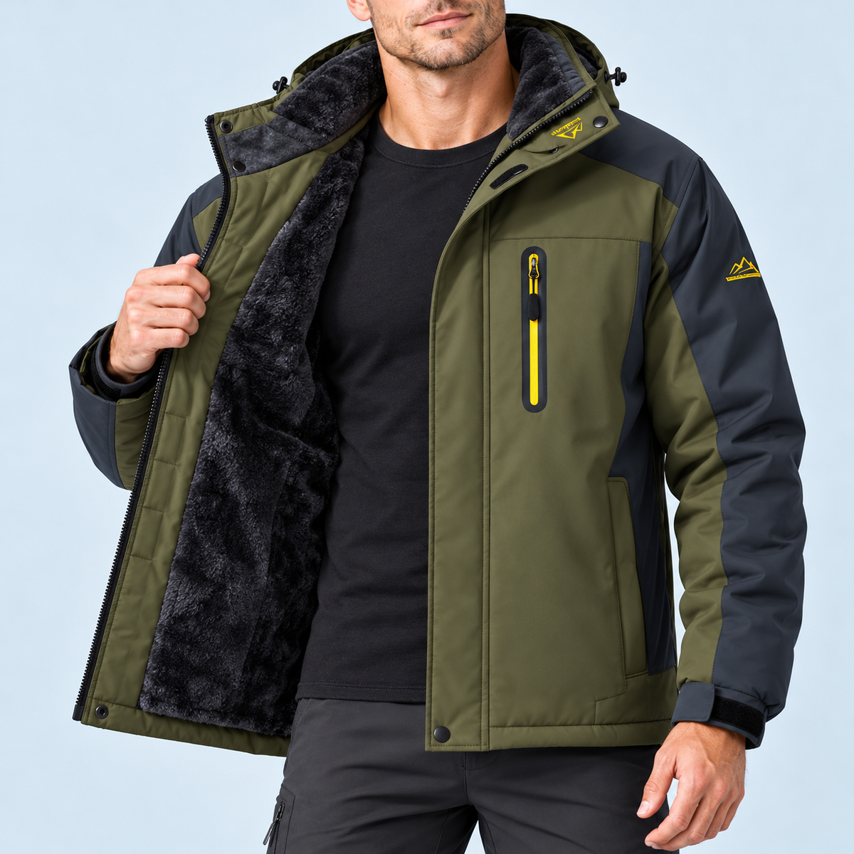 Veste outdoor homme doublée à capuche — vert — detail