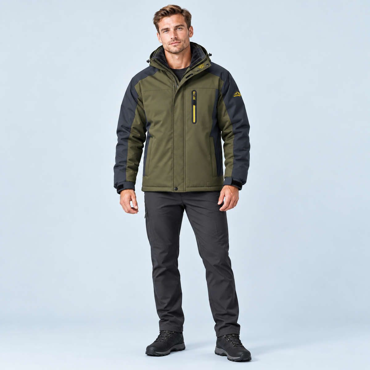 Veste outdoor homme doublée à capuche — vert — face