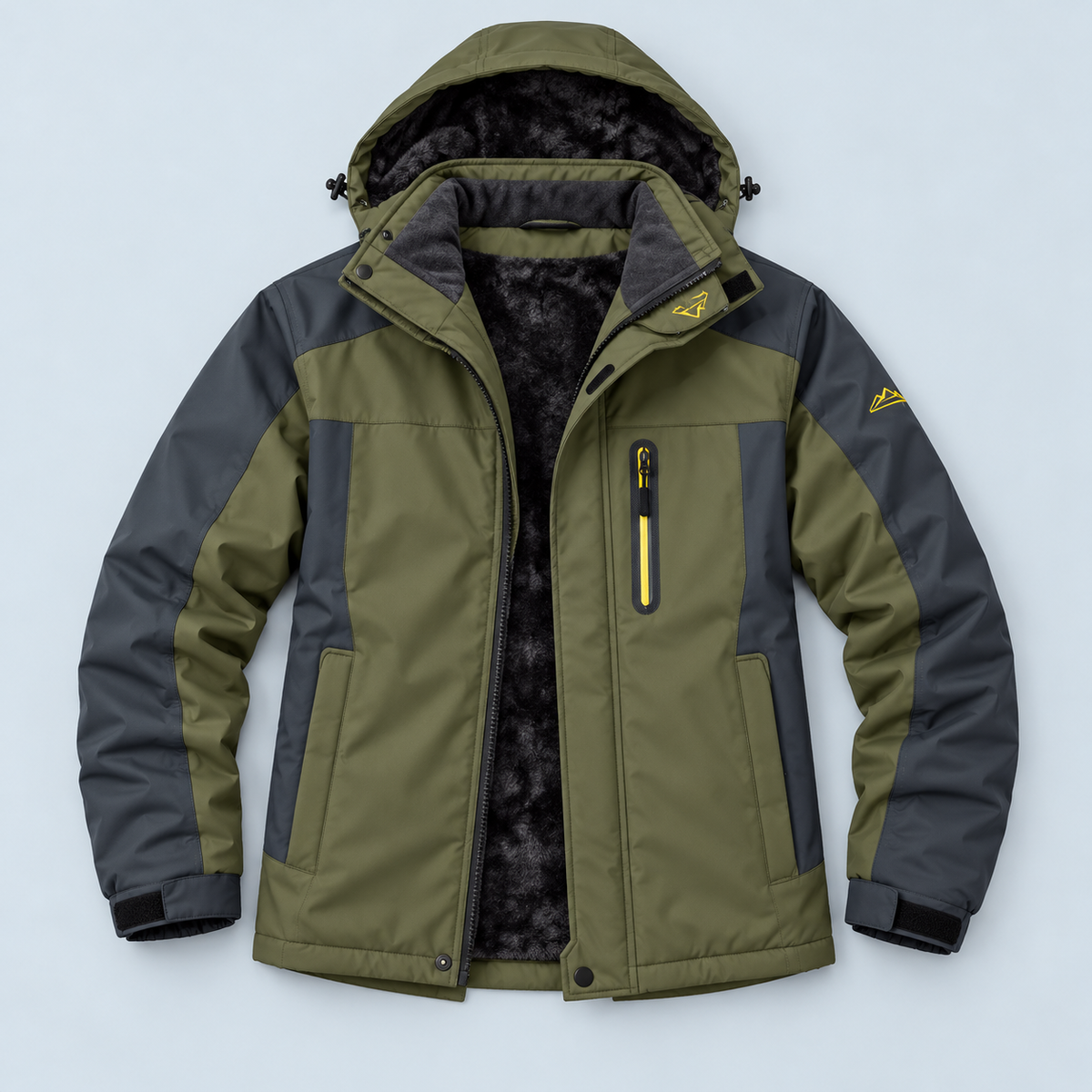 Veste outdoor homme doublée à capuche — vert — plat-face