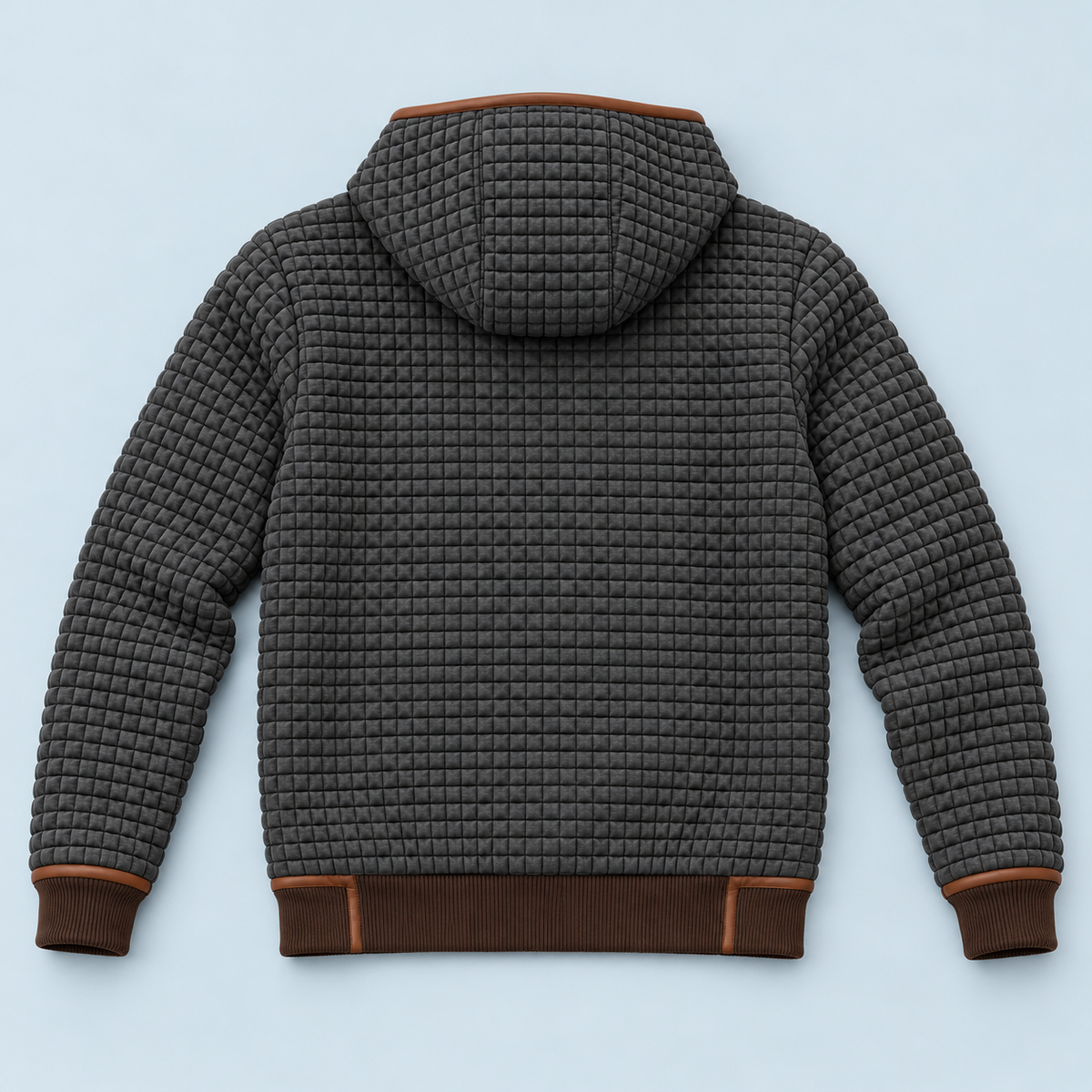 Veste homme texturée à capuche et doublure polaire — gris flatlay dos — dos reconstitué, détails à vérifier