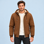 Veste homme texturée à capuche et doublure polaire — marron face