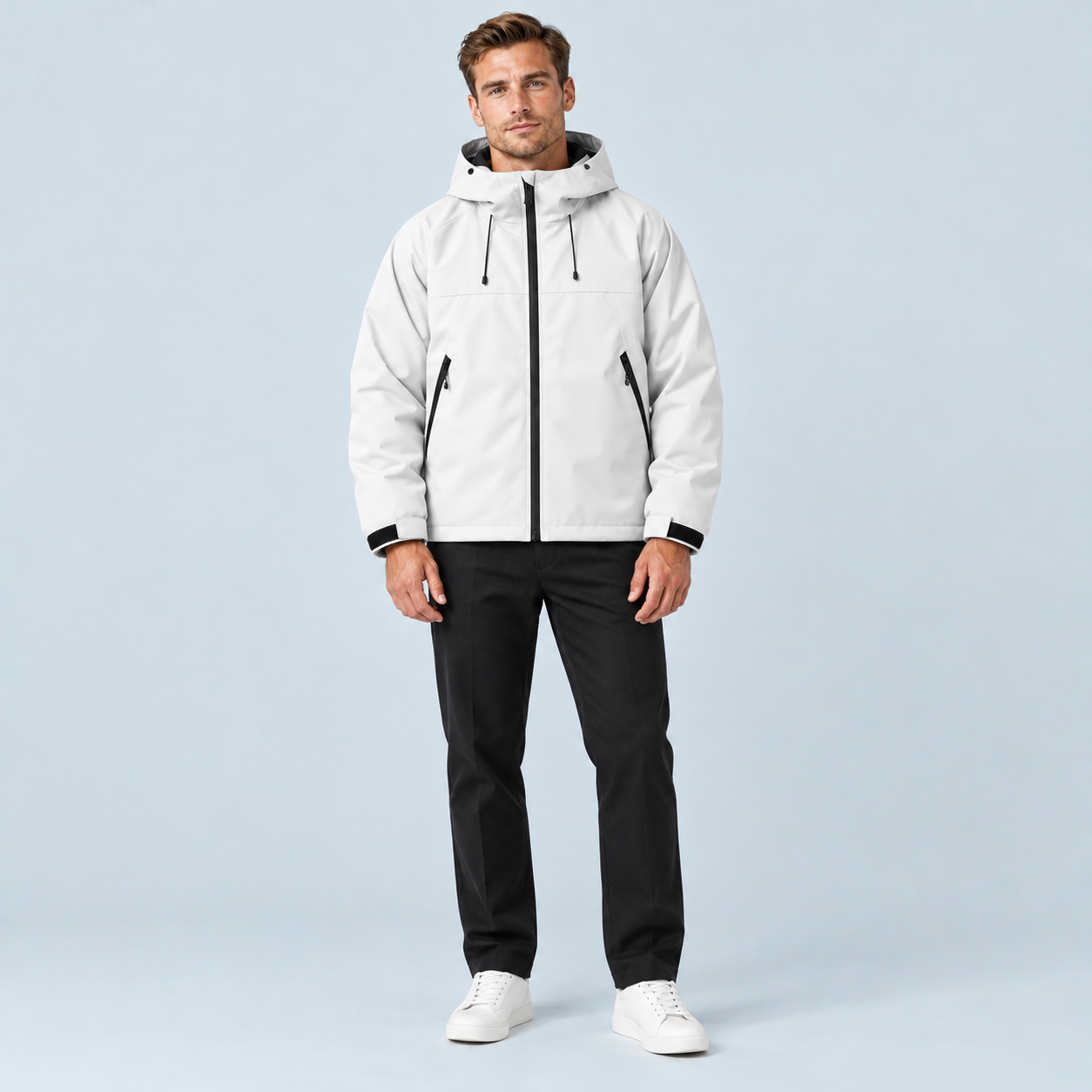Veste unisexe à capuche et poches zippées — Blanc - porté homme