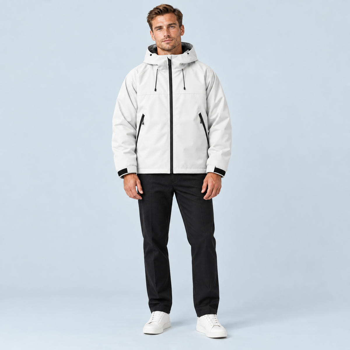 Veste unisexe à capuche et poches zippées — Blanc - porté homme
