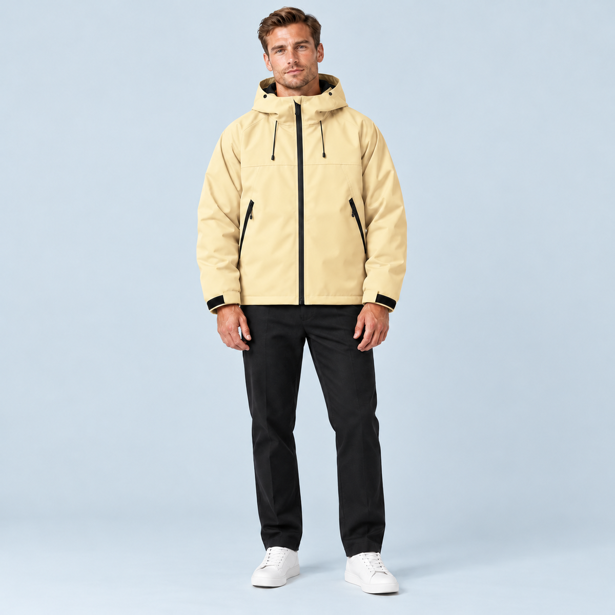 Veste unisexe à capuche et poches zippées — Jaune clair - porté homme