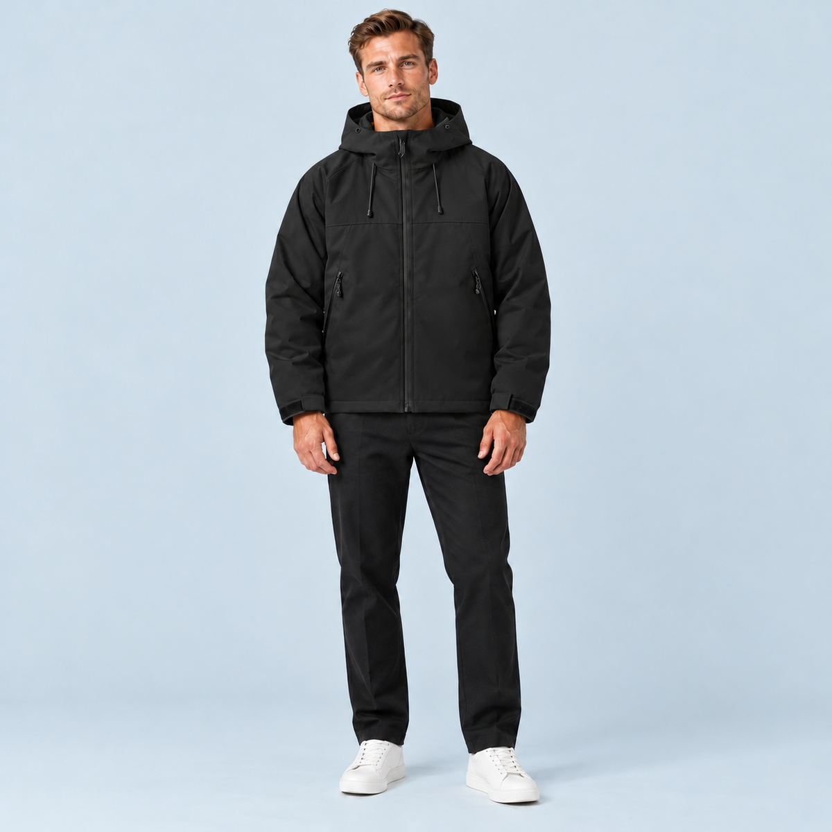 Veste unisexe à capuche et poches zippées — Noir - porté homme