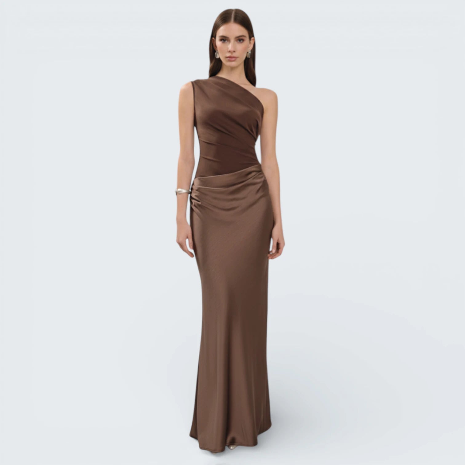 Robe Longue Satinée Asymétrique - Robe de Soirée Chic pour Invitée de Mariage