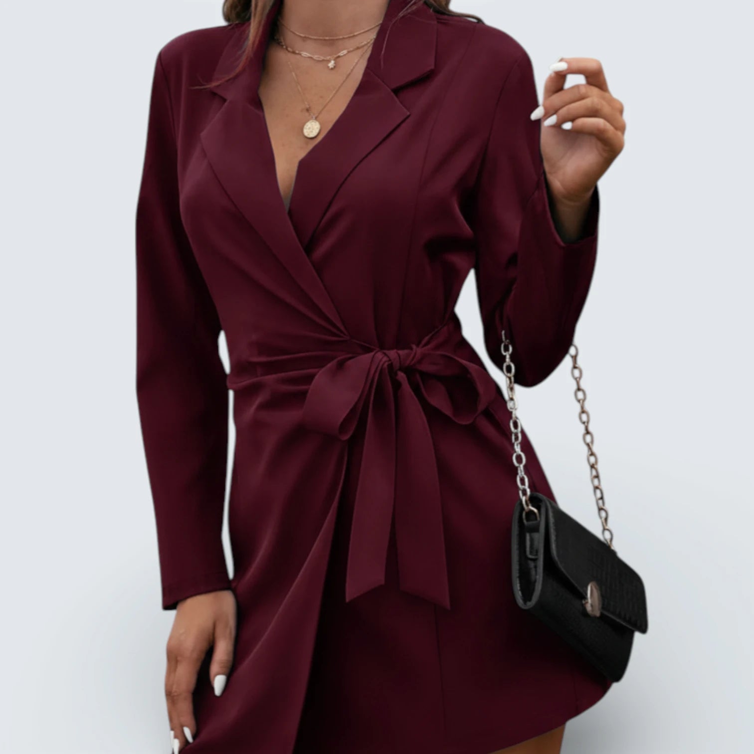 Robe Blazer Croisée avec Noeud à la Taille - Robe Veste Fluide Style Tailleur