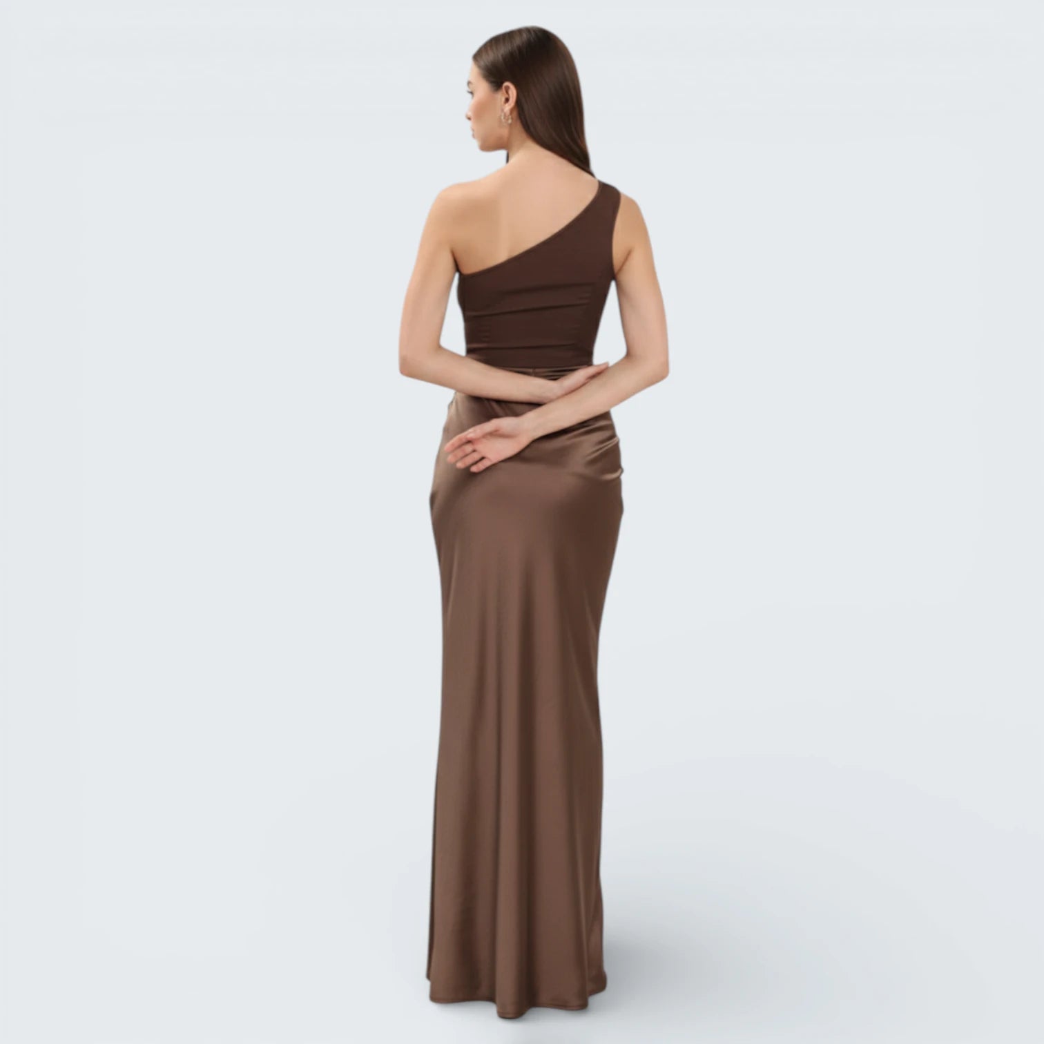 Robe Longue Satinée Asymétrique - Robe de Soirée Chic pour Invitée de Mariage